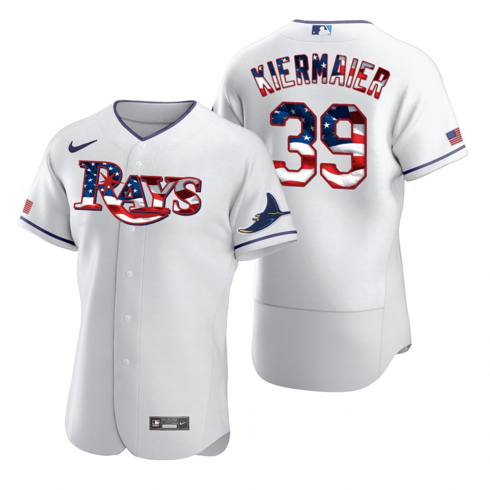 Tampa Bay Rays 39 Kevin Kiermaier Men Nike White Fluttering USA Flag Limited Edition Authentic MLB Jersey